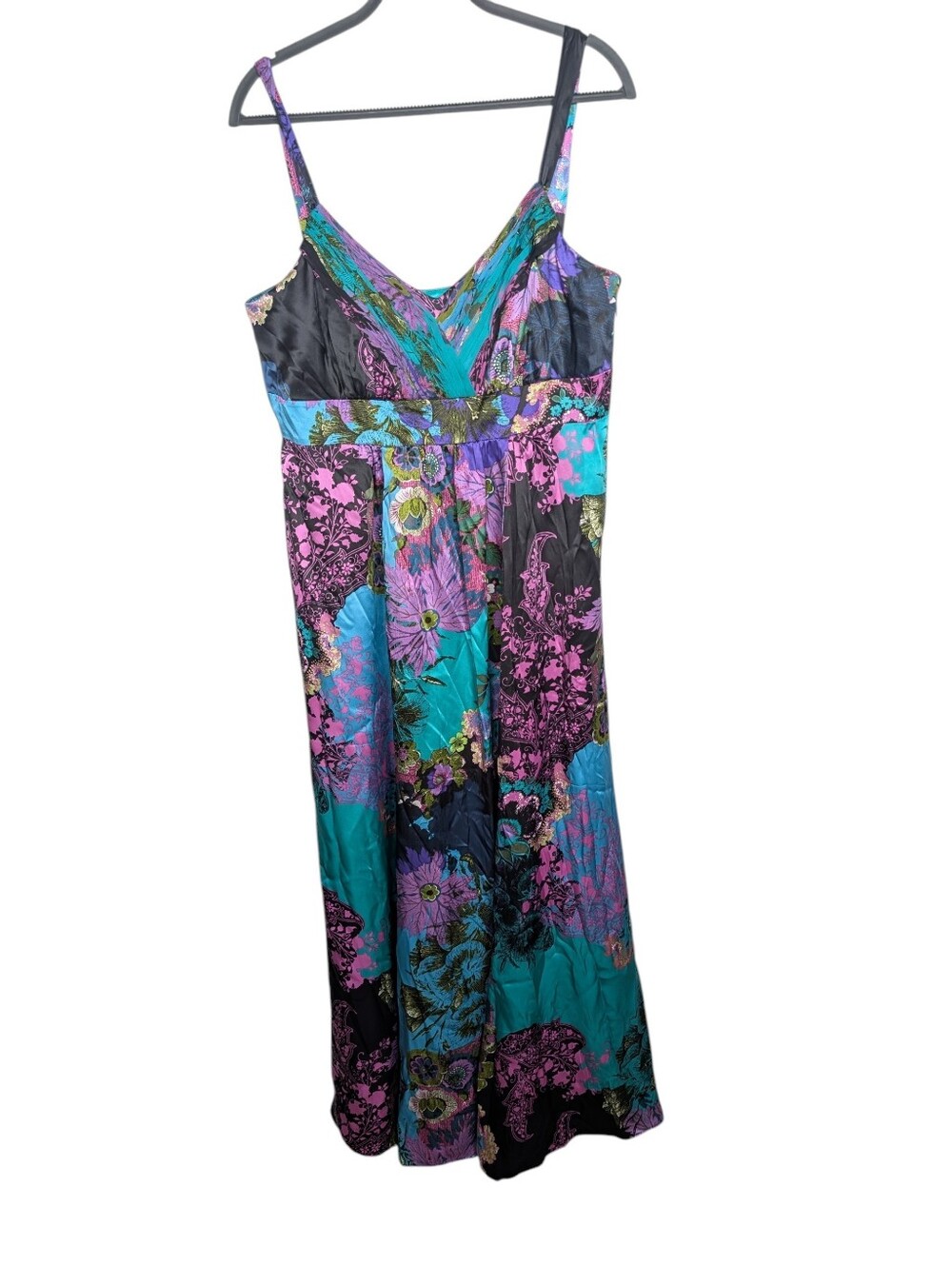 Vintage Monsoon Silk Floral Empire Waist Maxi Dress Y2K Boho Resortwear Size 14